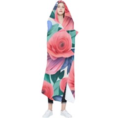 Classy Watercolor Flowers Wearable Blanket by GardenOfOphir