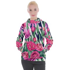 Classy Botanicals – Watercolor Flowers Botanical Women s Hooded Pullover