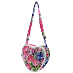 Charming Foliage – Watercolor Flowers Botanical Heart Shoulder Bag by GardenOfOphir