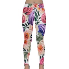 Country-chic Watercolor Flowers Classic Yoga Leggings by GardenOfOphir