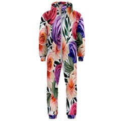 Country-chic Watercolor Flowers Hooded Jumpsuit (men)