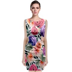 Country-chic Watercolor Flowers Classic Sleeveless Midi Dress by GardenOfOphir