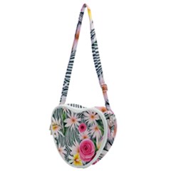 Classy And Chic Watercolor Flowers Heart Shoulder Bag by GardenOfOphir