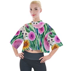 Cheerful And Captivating Watercolor Flowers Mock Neck Tee by GardenOfOphir