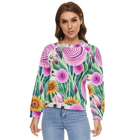 Cheerful And Captivating Watercolor Flowers Women s Long Sleeve Raglan Tee by GardenOfOphir