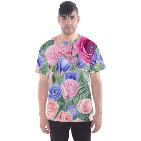 Cheerful Watercolor Flowers Men s Sport Mesh Tee by GardenOfOphir