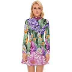 Captivating Watercolor Flowers Long Sleeve Velour Longline Dress by GardenOfOphir