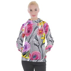 Darling And Dazzling Watercolor Flowers Women s Hooded Pullover