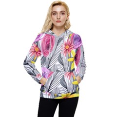 Darling And Dazzling Watercolor Flowers Women s Lightweight Drawstring Hoodie