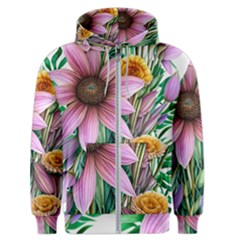 Watercolor Flowers Botanical Foliage Men s Zipper Hoodie