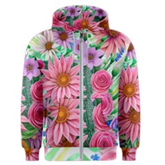 Enchanted Watercolor Flowers Botanical Foliage Men s Zipper Hoodie