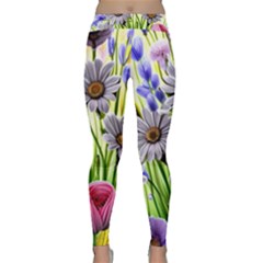 Expressive Watercolor Flowers Botanical Foliage Classic Yoga Leggings by GardenOfOphir