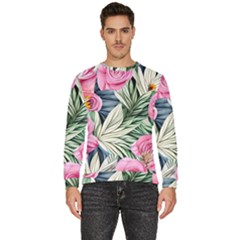 Delightful Watercolor Flowers And Foliage Men s Fleece Sweatshirt by GardenOfOphir