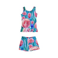 Brilliantly Hued Watercolor Flowers In A Botanical Kids  Boyleg Swimsuit