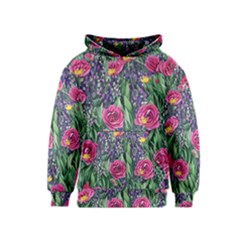 Dazzling Watercolor Flowers And Foliage Kids  Pullover Hoodie by GardenOfOphir