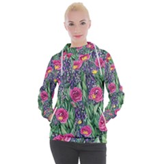 Dazzling Watercolor Flowers And Foliage Women s Hooded Pullover