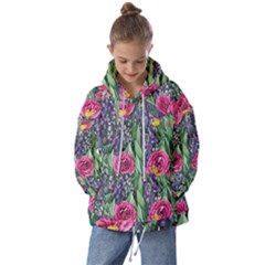 Dazzling Watercolor Flowers And Foliage Kids  Oversized Hoodie by GardenOfOphir