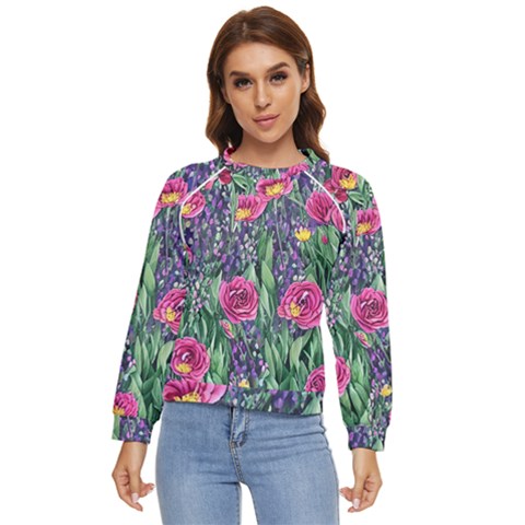 Dazzling Watercolor Flowers And Foliage Women s Long Sleeve Raglan Tee by GardenOfOphir