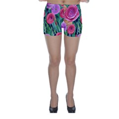 Boho Retropical Flowers Skinny Shorts by GardenOfOphir