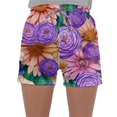 Exotic Tropical Botanical Flowers Pattern Sleepwear Shorts by GardenOfOphir