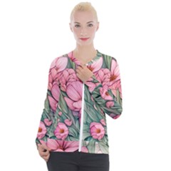 Nature-inspired Flowers Casual Zip Up Jacket by GardenOfOphir