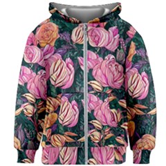 Retro Botanical Flowers Kids  Zipper Hoodie Without Drawstring