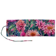 Retro Floral Roll Up Canvas Pencil Holder (m) by GardenOfOphir