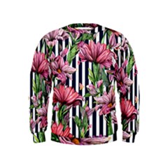 Tropical Botanical Flowers In Watercolor Kids  Sweatshirt