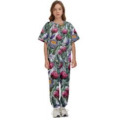 Watercolor Tropical Flowers Kids  Tee And Pants Sports Set