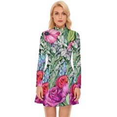 Cottagecore Tropical Flowers Long Sleeve Velour Longline Dress by GardenOfOphir