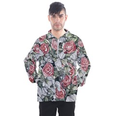 Retro Topical Botanical Flowers Men s Half Zip Pullover by GardenOfOphir