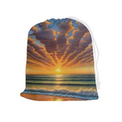 Waves At Sunset Drawstring Pouch (xl) by GardenOfOphir