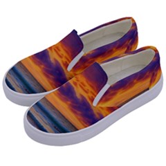 Summer Sunset Over The Ocean Kids  Canvas Slip Ons by GardenOfOphir