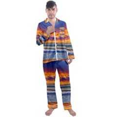 Summer Sunset Over The Ocean Men s Long Sleeve Satin Pajamas Set by GardenOfOphir