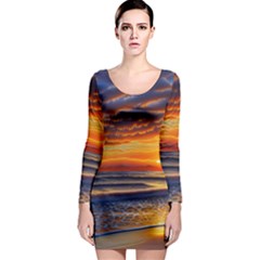 Nature s Sunset Over Beach Long Sleeve Bodycon Dress