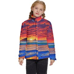 Sunset Over The Ocean Kids  Puffer Bubble Jacket Coat by GardenOfOphir