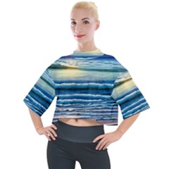 Sunset Beach Waves Mock Neck Tee by GardenOfOphir