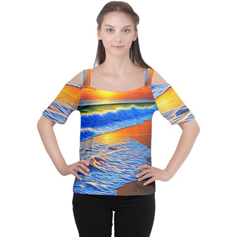 Summer Sunset At The Beach Cutout Shoulder Tee by GardenOfOphir