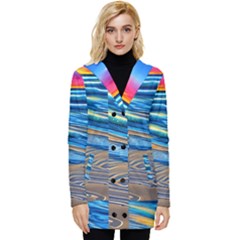 Waves Crashing On The Shore Button Up Hooded Coat  by GardenOfOphir