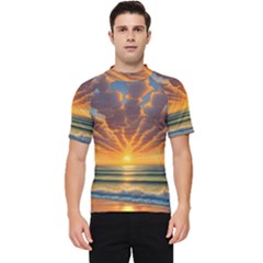 Waves At Sunset Men s Short Sleeve Rash Guard by GardenOfOphir