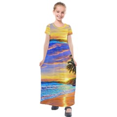 Sunrise At The Beach Kids  Short Sleeve Maxi Dress by GardenOfOphir