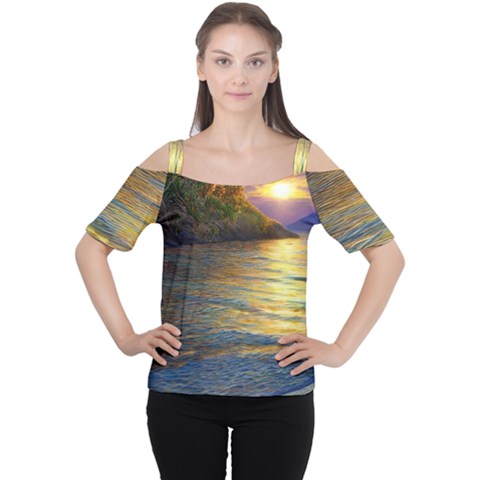 Sunset At The Surf Cutout Shoulder Tee by GardenOfOphir