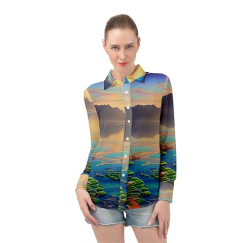 Breathtaking Sunset Long Sleeve Chiffon Shirt by GardenOfOphir