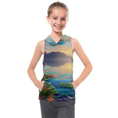 Breathtaking Sunset Kids  Sleeveless Hoodie by GardenOfOphir