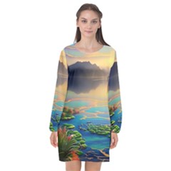 Exquisite Sunset Long Sleeve Chiffon Shift Dress  by GardenOfOphir