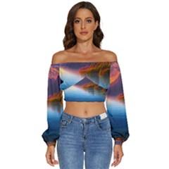 Immaculate Sunset Long Sleeve Crinkled Weave Crop Top by GardenOfOphir