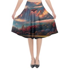 Opulent Sunset Flared Midi Skirt by GardenOfOphir