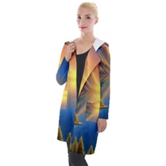 Remarkable Lake Sunset Hooded Pocket Cardigan by GardenOfOphir