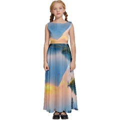 Somber Lake Sunset Kids  Satin Sleeveless Maxi Dress by GardenOfOphir