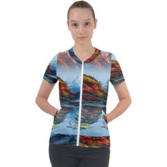 Breathtaking Landscape Scene Short Sleeve Zip Up Jacket by GardenOfOphir